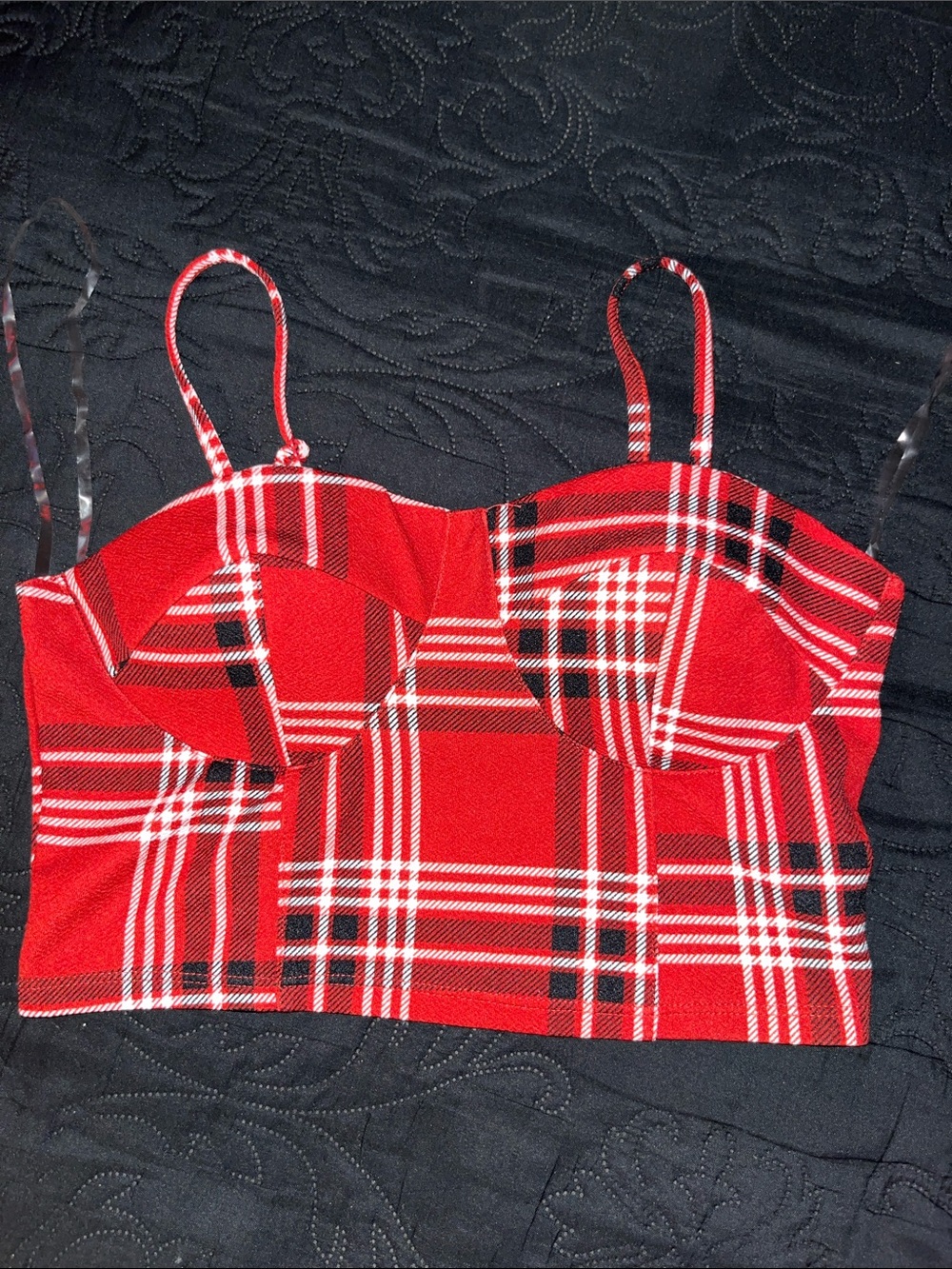 No Boundaries Red Plaid Bustier Crop Top